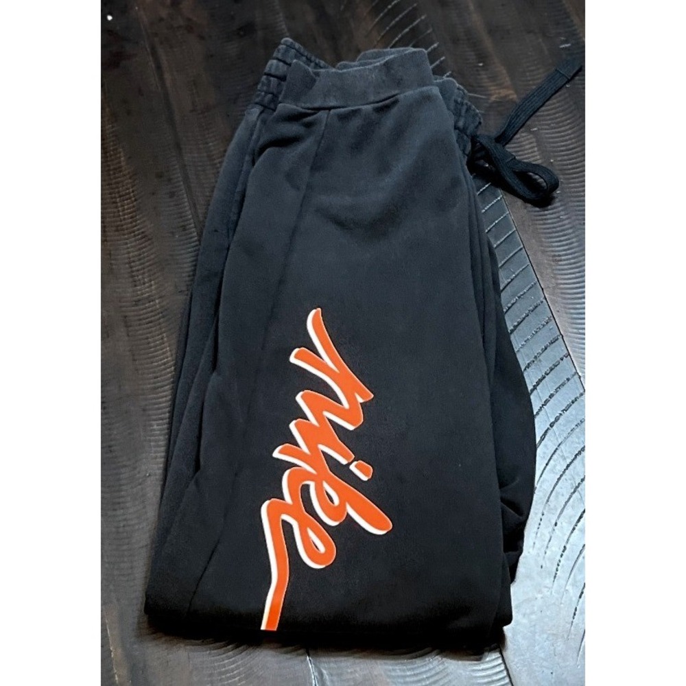 Nike Jogger Sweatpant Womens Medium Black- Pink Dri-FIT Good Script Logo Stripe - Picture 2 of 7